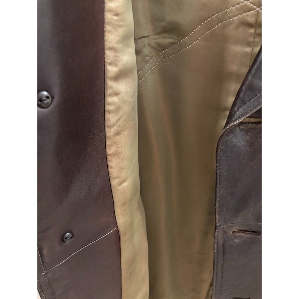 Vintage Spanish Soft Glove Leather Trench Coat Rich Brown Lined Belted Buttons - Picture 8 of 11